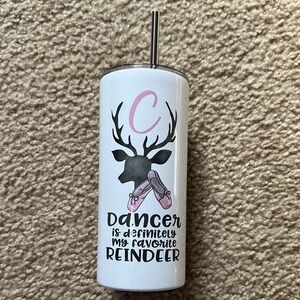 White Tumbler with Pink Ballet Design